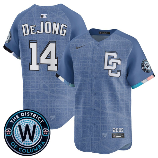 Men's Washington Nationals #14 Paul DeJong Blue 2025 City Connect Limited Stitched Baseball Jersey Men's Washington Nationals #14 Paul DeJong Blue 2025 City Connect Limited Stitched Baseball Jersey