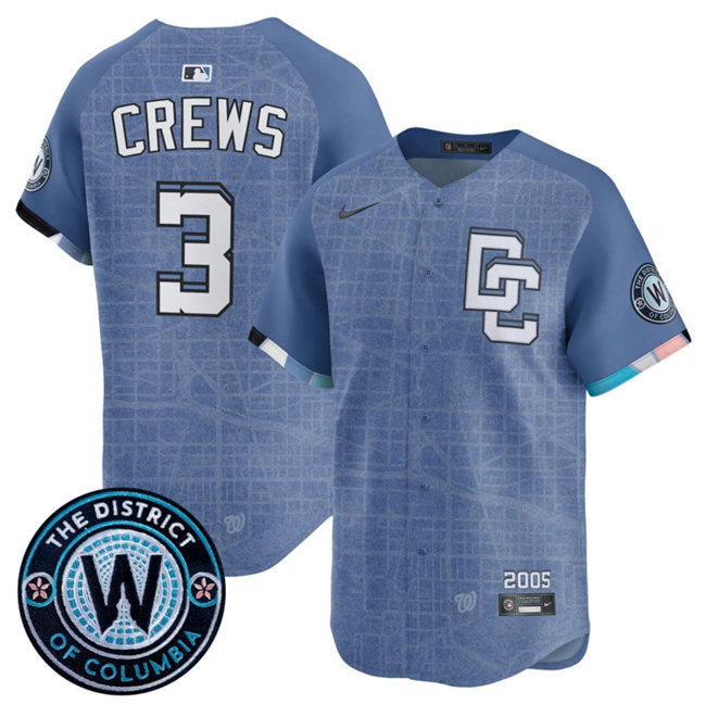 Men's Washington Nationals #3 Dylan Crews Blue 2025 City Connect Limited Stitched Baseball Jersey Men's Washington Nationals #3 Dylan Crews Blue 2025 City Connect Limited Stitched Baseball Jersey