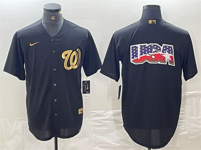 Men's Washington Nationals Black Team Big Logo Cool Base Stitched Baseball Jersey 1 Men's Washington Nationals Black Team Big Logo Cool Base Stitched Baseball Jersey 1