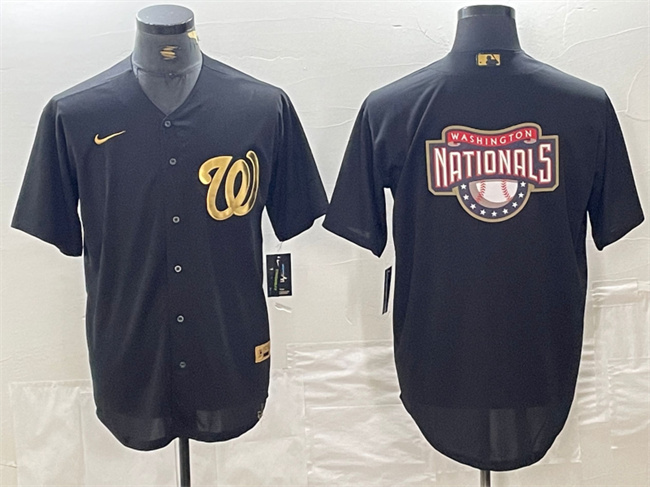 Men's Washington Nationals Black Team Big Logo Cool Base Stitched Baseball Jersey Men's Washington Nationals Black Team Big Logo Cool Base Stitched Baseball Jersey