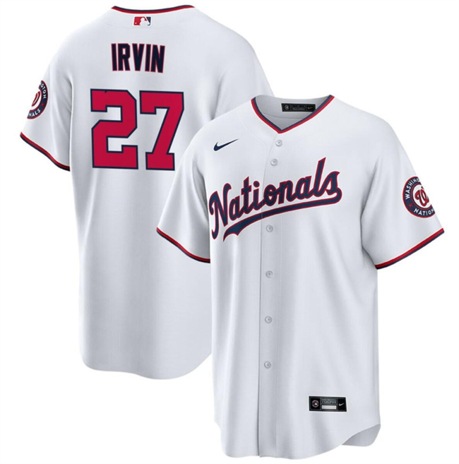 Men's Washington Nationals #27 Jake Irvin White Cool Base Stitched Baseball Jersey Men's Washington Nationals #27 Jake Irvin White Cool Base Stitched Baseball Jersey