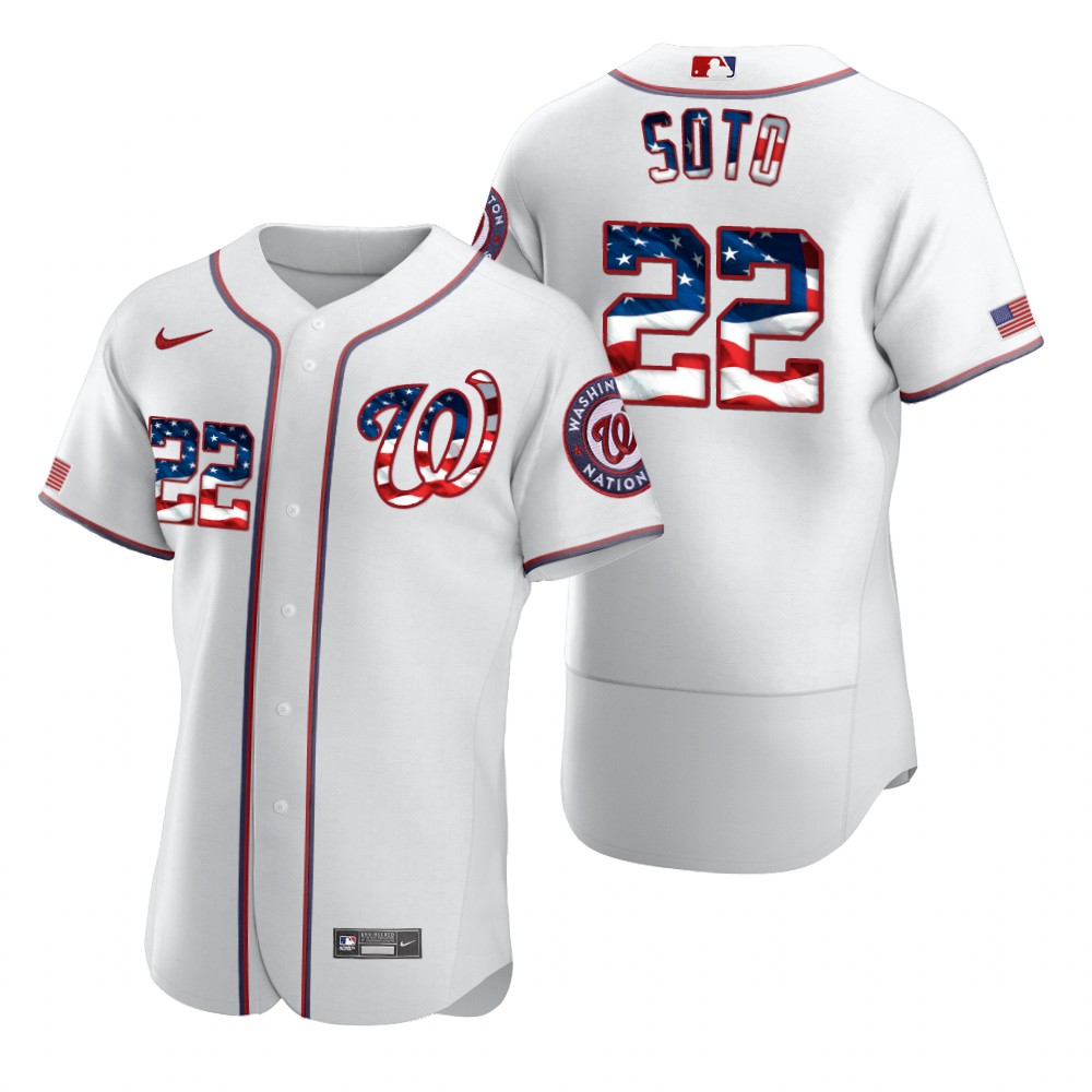 Washington Nationals #22 Juan Soto Men's Nike White Fluttering USA Flag Limited Edition Authentic MLB Jersey Washington Nationals #22 Juan Soto Men's Nike White Fluttering USA Flag Limited Edition Authentic MLB Jersey