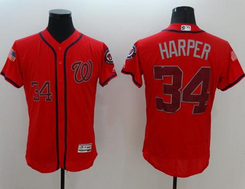 Nationals #34 Bryce Harper Red Fashion Stars & Stripes Flexbase Authentic Stitched MLB Jersey Nationals #34 Bryce Harper Red Fashion Stars & Stripes Flexbase Authentic Stitched MLB Jersey