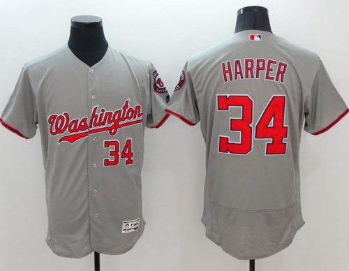 Nationals #34 Bryce Harper Grey Flexbase Authentic Collection Stitched MLB Jersey Nationals #34 Bryce Harper Grey Flexbase Authentic Collection Stitched MLB Jersey