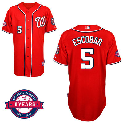 Washington Nationals#5 Escobar Authentic Personalized Alternate red Jersey 10th Anniversary Patch Washington Nationals#5 Escobar Authentic Personalized Alternate red Jersey 10th Anniversary Patch