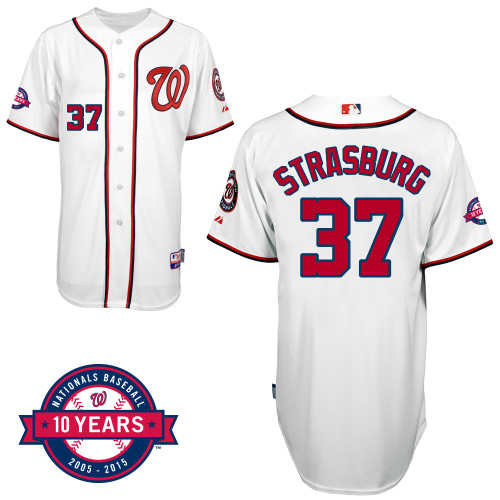 Washington Nationals#37 Strasburg Authentic Personalized Home White Jersey 10th Anniversary Patch Washington Nationals#37 Strasburg Authentic Personalized Home White Jersey 10th Anniversary Patch