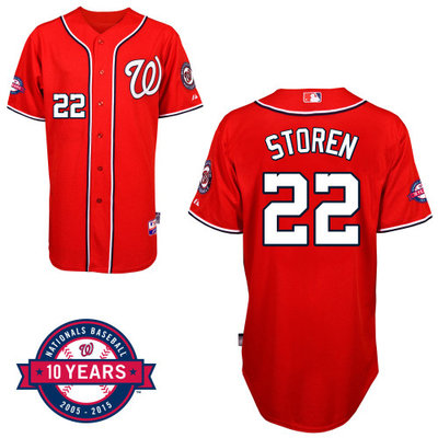 Washington Nationals#22 Storen Authentic Personalized Alternate red Jersey 10th Anniversary Patch Washington Nationals#22 Storen Authentic Personalized Alternate red Jersey 10th Anniversary Patch