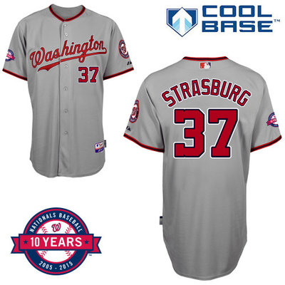 Washington Nationals #37 Strasburg Authentic Personalized Road Gray Jersey 10th Anniversary Patch Washington Nationals #37 Strasburg Authentic Personalized Road Gray Jersey 10th Anniversary Patch