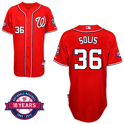 Washington Nationals#36 Solis Authentic Personalized Alternate red Jersey 10th Anniversary Patch Washington Nationals#36 Solis Authentic Personalized Alternate red Jersey 10th Anniversary Patch