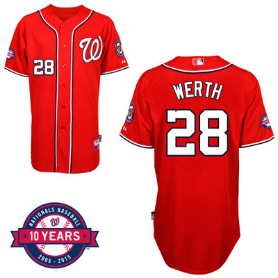 Washington Nationals#28 Werth Authentic Personalized Alternate red Jersey 10th Anniversary Patch Washington Nationals#28 Werth Authentic Personalized Alternate red Jersey 10th Anniversary Patch