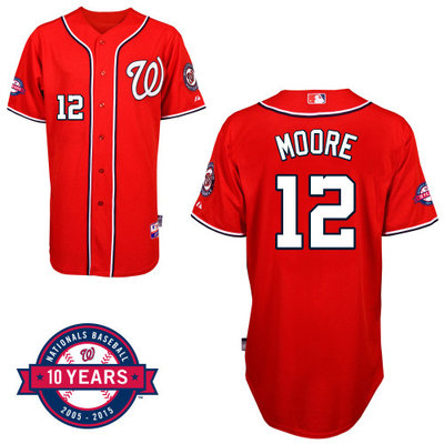 Washington Nationals#12 Moore Authentic Personalized Alternate red Jersey 10th Anniversary Patch Washington Nationals#12 Moore Authentic Personalized Alternate red Jersey 10th Anniversary Patch