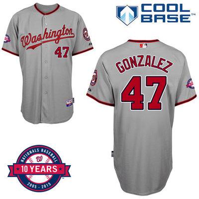 Washington Nationals #47 Gonzalez Authentic Personalized Road Gray Jersey 10th Anniversary Patch Washington Nationals #47 Gonzalez Authentic Personalized Road Gray Jersey 10th Anniversary Patch