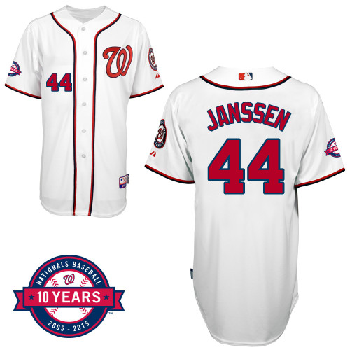 Washington Nationals#44 Janssen Authentic Personalized Home White Jersey 10th Anniversary Patch Washington Nationals#44 Janssen Authentic Personalized Home White Jersey 10th Anniversary Patch