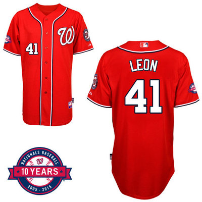 Washington Nationals#41 Leon Authentic Personalized Alternate red Jersey 10th Anniversary Patch Washington Nationals#41 Leon Authentic Personalized Alternate red Jersey 10th Anniversary Patch