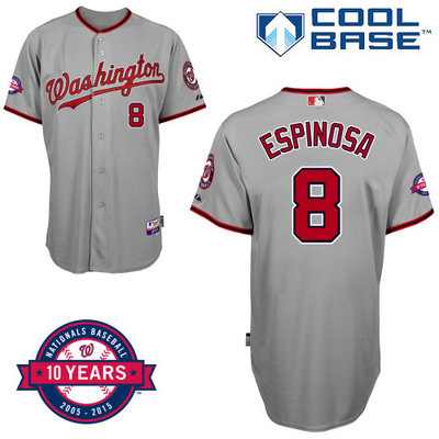 Washington Nationals #8 Espinosa Authentic Personalized Road Gray Jersey 10th Anniversary Patch Washington Nationals #8 Espinosa Authentic Personalized Road Gray Jersey 10th Anniversary Patch
