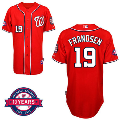 Washington Nationals#19 Frandsen Authentic Personalized Alternate red Jersey 10th Anniversary Patch Washington Nationals#19 Frandsen Authentic Personalized Alternate red Jersey 10th Anniversary Patch