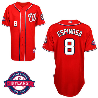 Washington Nationals#8 Espinosa Authentic Personalized Alternate red Jersey 10th Anniversary Patch Washington Nationals#8 Espinosa Authentic Personalized Alternate red Jersey 10th Anniversary Patch