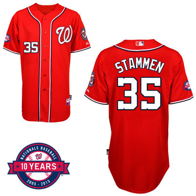 Washington Nationals#35 Stammen Authentic Personalized Alternate red Jersey 10th Anniversary Patch Washington Nationals#35 Stammen Authentic Personalized Alternate red Jersey 10th Anniversary Patch