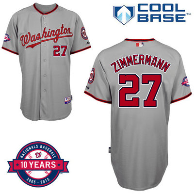 Washington Nationals #27 Zimmermann Authentic Personalized Road Gray Jersey 10th Anniversary Patch Washington Nationals #27 Zimmermann Authentic Personalized Road Gray Jersey 10th Anniversary Patch