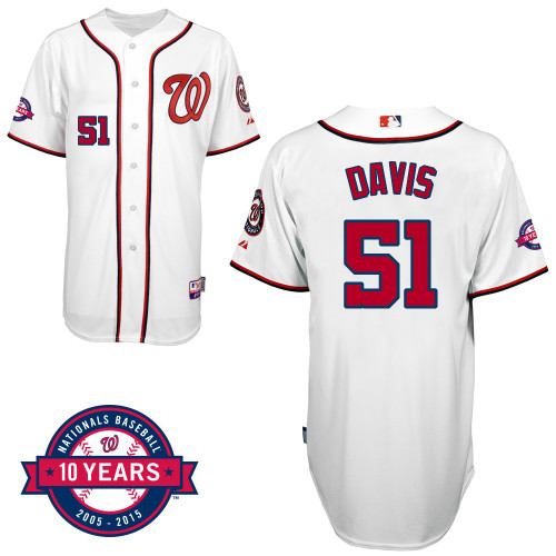 Washington Nationals#51 Davis Authentic Personalized Home White Jersey 10th Anniversary Patch Washington Nationals#51 Davis Authentic Personalized Home White Jersey 10th Anniversary Patch