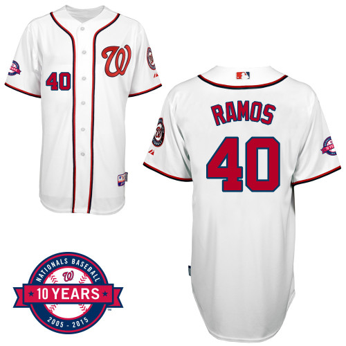 Washington Nationals#40 Ramos Authentic Personalized Home White Jersey 10th Anniversary Patch Washington Nationals#40 Ramos Authentic Personalized Home White Jersey 10th Anniversary Patch