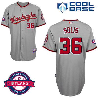 Washington Nationals #36 Solis Authentic Personalized Road Gray Jersey 10th Anniversary Patch