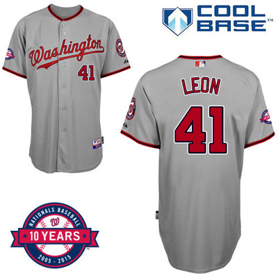 Washington Nationals #41 Leon Authentic Personalized Road Gray Jersey 10th Anniversary Patch