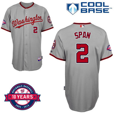 Washington Nationals #2 Span Authentic Personalized Road Gray Jersey 10th Anniversary Patch