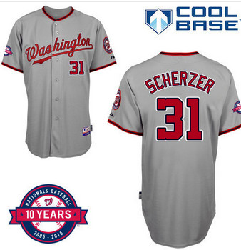 10th anos do remendo Washington Nationals 31# Max Scherzer gray Jersey branco cinzento azul branco fresco Base de 10th anos do remendo Washington Nationals 31# Max Scherzer gray Jersey branco cinzento azul branco fresco Base de