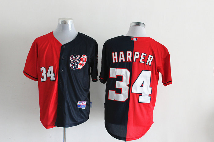MLB Washington Nationals 34 Bryce Harper Red-Blue Split Jerseys MLB Washington Nationals 34 Bryce Harper Red-Blue Split Jerseys