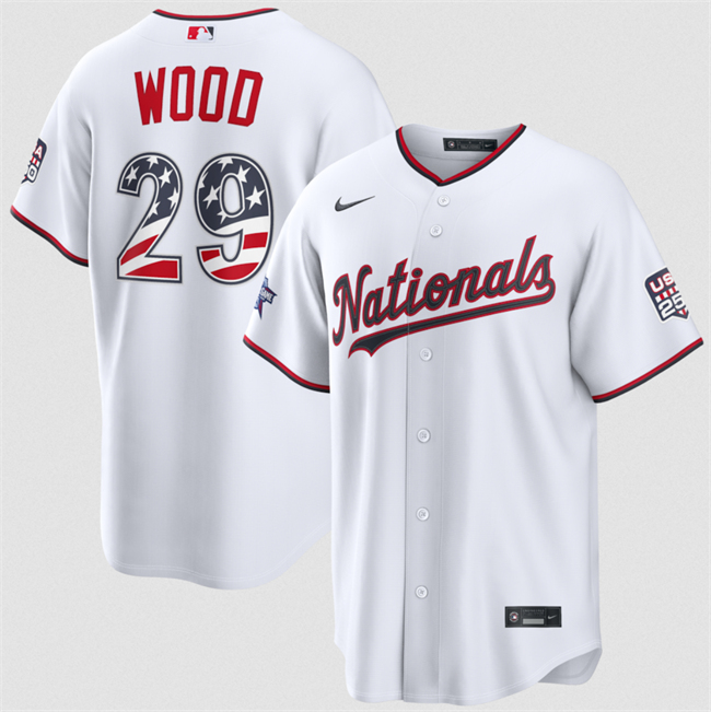 Men's Washington Nationals #29 James Wood White 2026 All-Star Edition Stars & Stripes Stadium Pick-A-Player Stitched Baseball Jersey Men's Washington Nationals #29 James Wood White 2026 All-Star Edition Stars & Stripes Stadium Pick-A-Player Stitched Baseball Jersey