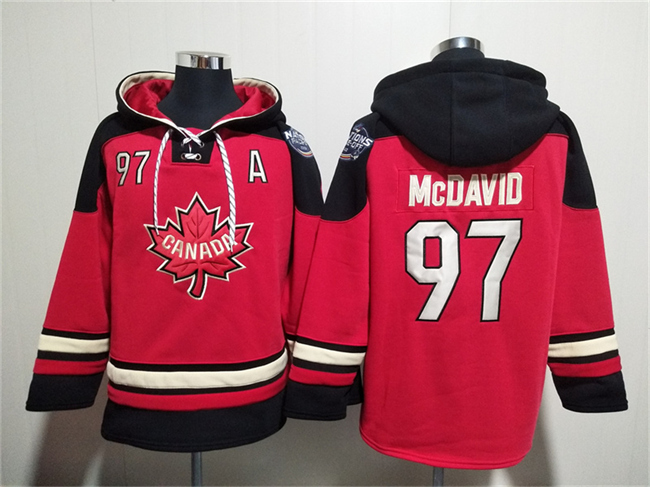 Men's Team Canada #97 Connor McDavid Red Black Ageless Must-Have Lace-Up Pullover Hoodie Men's Team Canada #97 Connor McDavid Red Black Ageless Must-Have Lace-Up Pullover Hoodie