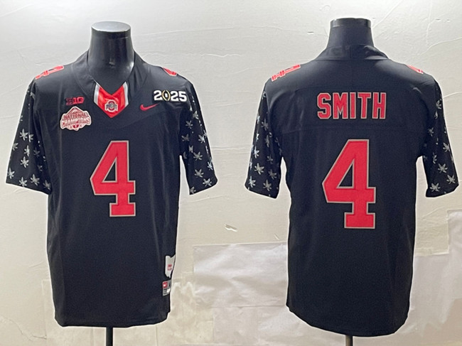 Men's Ohio State Buckeyes #4 Jeremiah Smith Black 2025 CFP Final With National Champions Patch F.U.S.E. Vapor Limited Stitched Football Jersey Men's Ohio State Buckeyes #4 Jeremiah Smith Black 2025 CFP Final With National Champions Patch F.U.S.E. Vapor Limited Stitched Football Jersey