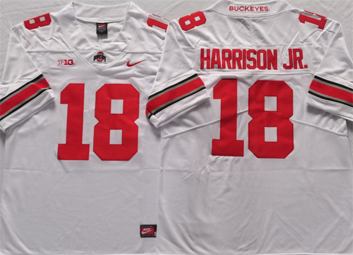Men's Ohio State Buckeyes #18 Harrinson Jr White Stitched Jersey Men's Ohio State Buckeyes #18 Harrinson Jr White Stitched Jersey