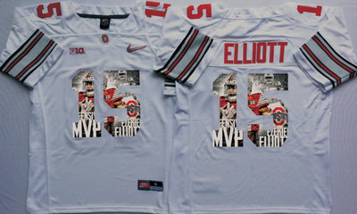 Ohio State Buckeyes 15 Ezekiel Elliott White With Silver Logo Portrait Number College Jersey Ohio State Buckeyes 15 Ezekiel Elliott White With Silver Logo Portrait Number College Jersey