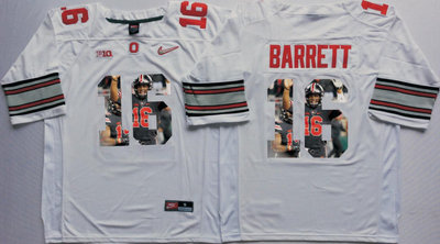 Ohio State Buckeyes 16 J.T. Barrett White With Silver Logo Portrait Number College Jersey Ohio State Buckeyes 16 J.T. Barrett White With Silver Logo Portrait Number College Jersey