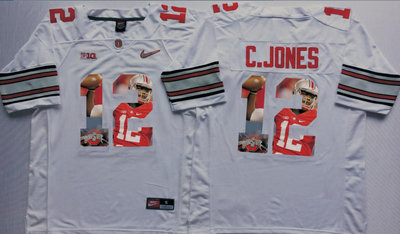 Ohio State Buckeyes 12 C.Jones White With Silver Logo Portrait Number College Jersey Ohio State Buckeyes 12 C.Jones White With Silver Logo Portrait Number College Jersey