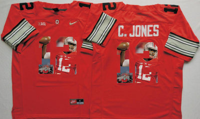 Ohio State Buckeyes 12 C.Jones Red With Silver Logo Portrait Number College Jersey Ohio State Buckeyes 12 C.Jones Red With Silver Logo Portrait Number College Jersey