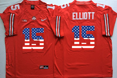 Ohio State Buckeyes 15 Ezekiel Elliott Red USA Flag College Football Jersey Ohio State Buckeyes 15 Ezekiel Elliott Red USA Flag College Football Jersey