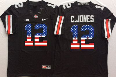 Ohio State Buckeyes 12 C.Jones Black USA Flag College Football Jersey Ohio State Buckeyes 12 C.Jones Black USA Flag College Football Jersey