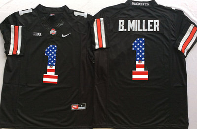 Ohio State Buckeyes 1 B.Miller Black USA Flag College Football Jersey Ohio State Buckeyes 1 B.Miller Black USA Flag College Football Jersey