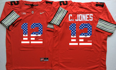 Ohio State Buckeyes 12 C.Jones Red USA Flag College Jersey Ohio State Buckeyes 12 C.Jones Red USA Flag College Jersey