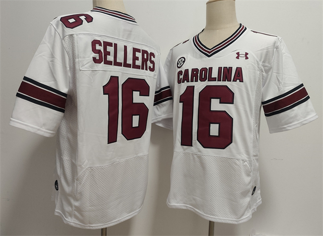 Men's South Carolina Fighting Gamecocks #16 LaNorris Sellers White Stitched Jersey Men's South Carolina Fighting Gamecocks #16 LaNorris Sellers White Stitched Jersey