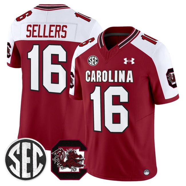 Men's South Carolina Gamecocks #16 LaNorris Sellers Garnet White 2025 F.U.S.E. Stitched Jersey Men's South Carolina Gamecocks #16 LaNorris Sellers Garnet White 2025 F.U.S.E. Stitched Jersey