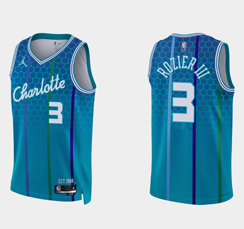 Men's Charlotte Hornets #3 Terry Rozier III 2021 22 Blue 75th Anniversary City Edition Stitched Basketball Jersey Men's Charlotte Hornets #3 Terry Rozier III 2021 22 Blue 75th Anniversary City Edition Stitched Basketball Jersey