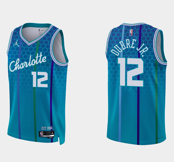 Men's Charlotte Hornets #12 Kelly Oubre Jr. 2021 22 Blue 75th Anniversary City Edition Stitched Basketball Jersey Men's Charlotte Hornets #12 Kelly Oubre Jr. 2021 22 Blue 75th Anniversary City Edition Stitched Basketball Jersey