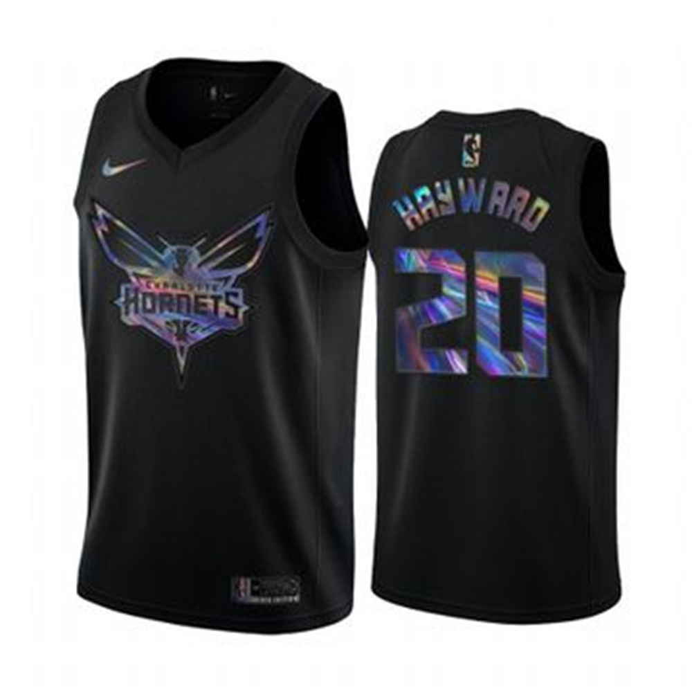 Nike Hornets #20 Gordon Hayward Men's Iridescent Holographic Collection NBA Jersey - Black Nike Hornets #20 Gordon Hayward Men's Iridescent Holographic Collection NBA Jersey - Black