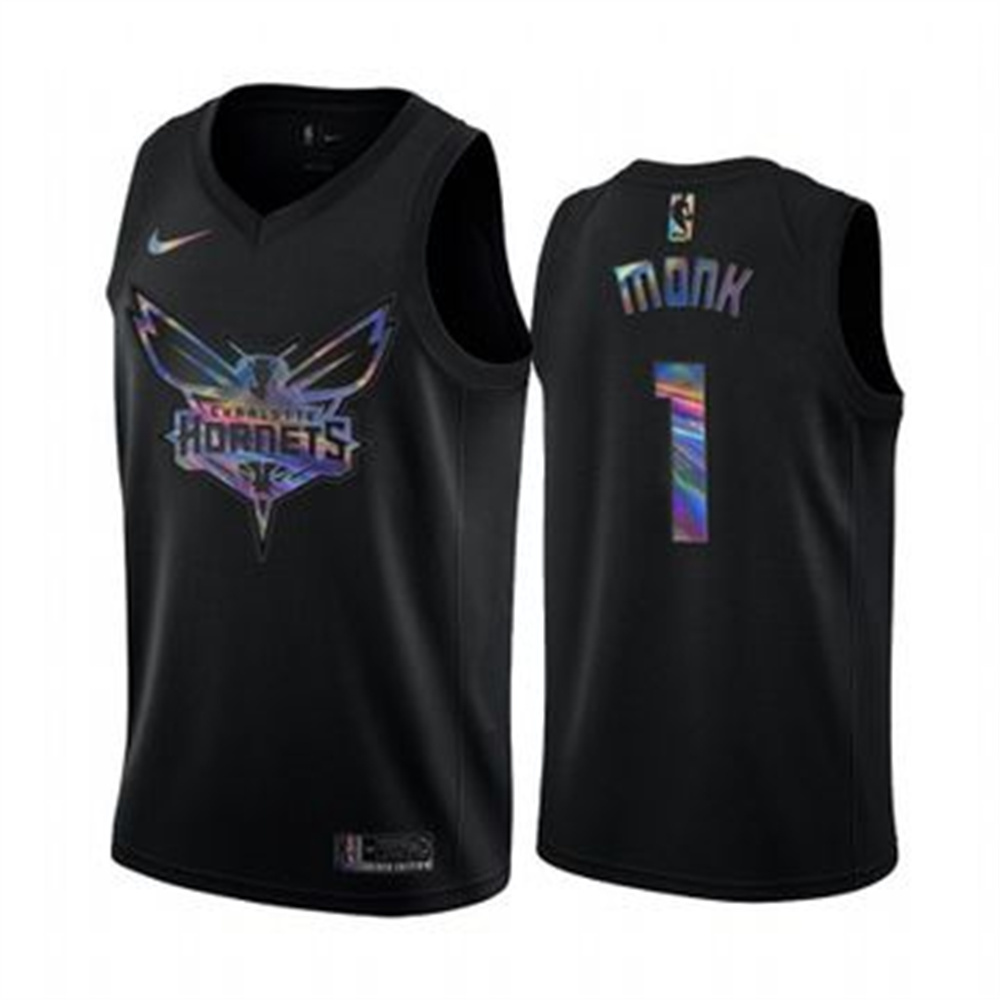 Nike Hornets #1 Malik Monk Men's Iridescent Holographic Collection NBA Jersey - Black Nike Hornets #1 Malik Monk Men's Iridescent Holographic Collection NBA Jersey - Black