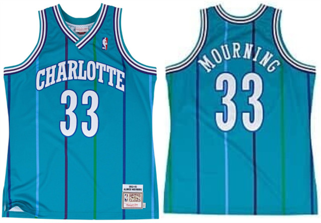 Men's Charlotte Hornets #33 Alonzo Mourning Teal 1992-93 Stitched Jersey