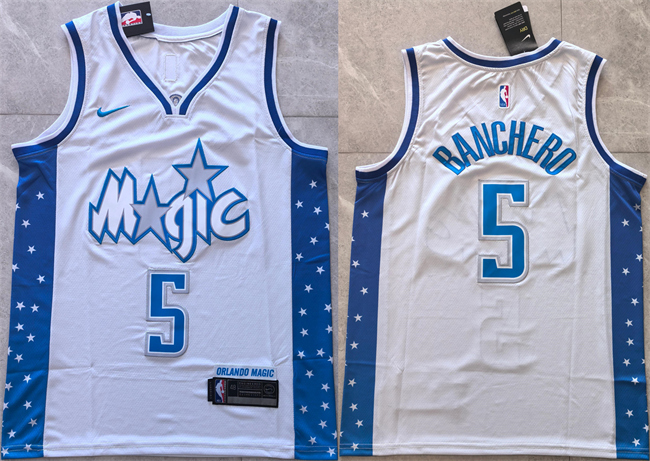 Men's Orlando Magic #5 Paolo Banchero Silver 2025-26 City Edition Stitched Basketball Jersey Men's Orlando Magic #5 Paolo Banchero Silver 2025-26 City Edition Stitched Basketball Jersey
